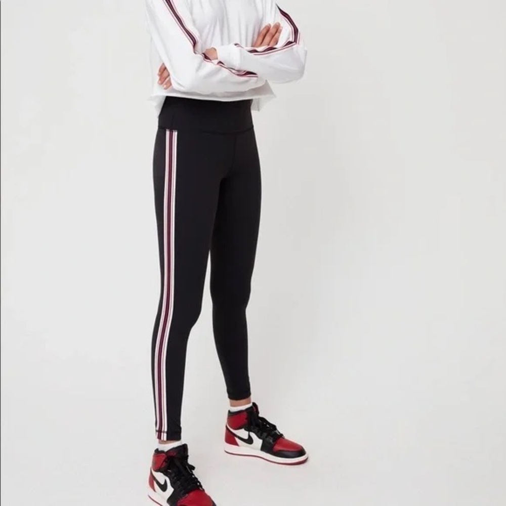TNA Women’s High-Rise Leggings Size S Black with Red & White Stripes
